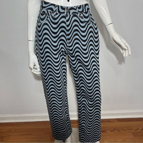 NWOT The Ragged Priest Blue/Black Wave High Waist Straight Leg Jeans --‎ … - Picture 5 of 10